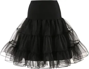 Women's Petticoat Skirt Layered Ballet Tulle Pettiskirts Tulle Midi Knee Length Skirt Dress Puffy Tutu Skirt