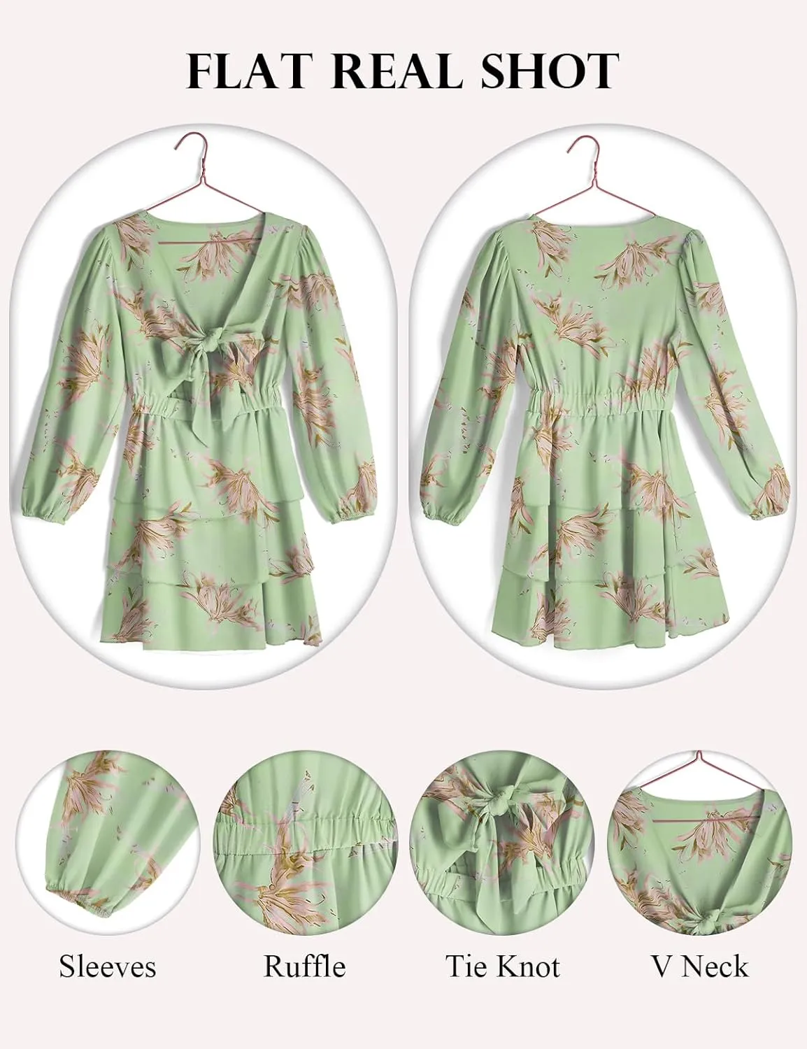 Women's Puff Sleeves Floral Short Dress Tie Front V Neck Short Sleeve Tiered Ruffle Boho Mini Dresses