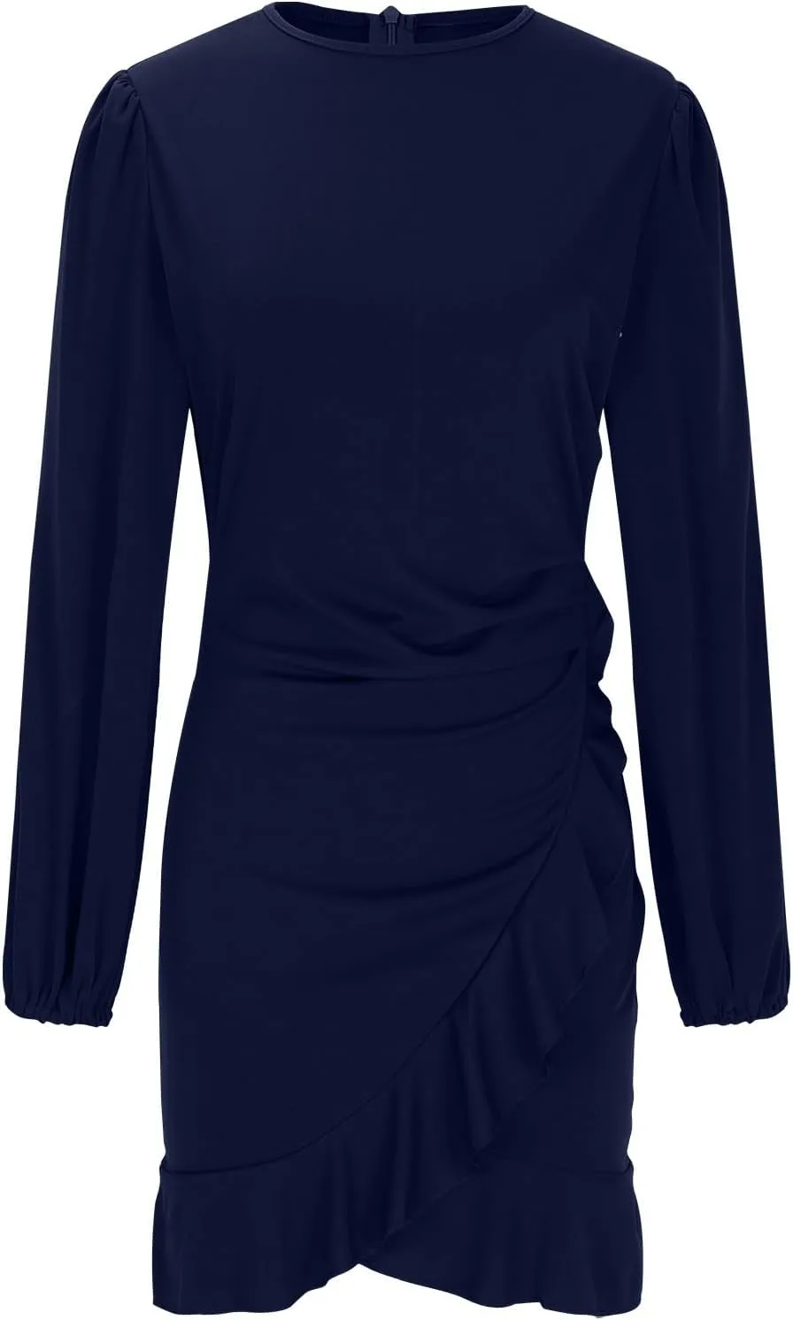 Women's Ruched Bodycon Dress Lantern Long Sleeve Ruffle Pencil Dress Comfy Cocktail Party Wedding Guest Mini Dresses