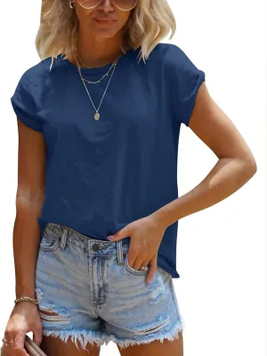 Women's Short Sleeve Tee Summer Crewneck T-Shirt Casual Loose Fit Basic Shirts