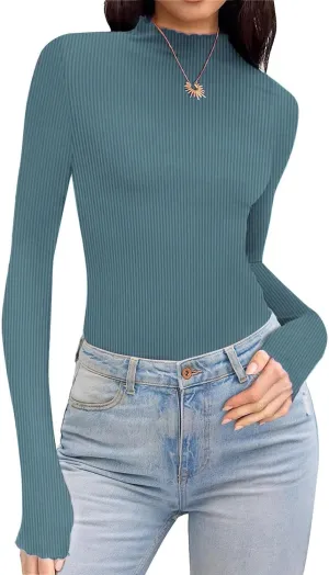 Womens Slim Fitted Crop Shirts Basic Round Neck Solid Long Sleeve Top Going Out Workout Tunic Dressy Casual Blouses
