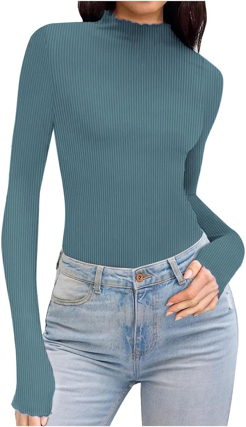 Womens Slim Fitted Crop Shirts Basic Round Neck Solid Long Sleeve Top Going Out Workout Tunic Dressy Casual Blouses