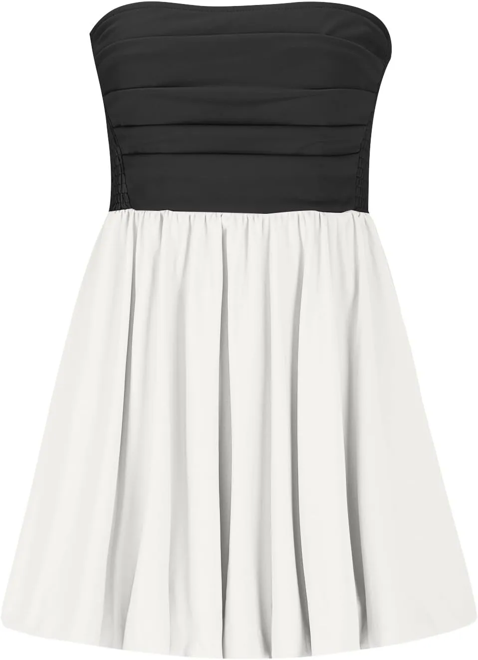 Women's Strapless Tube Top Mini Dress Ruched A Line Flare Ruffle Trendy Y2k Bubble Wedding Club Party Short Dresses