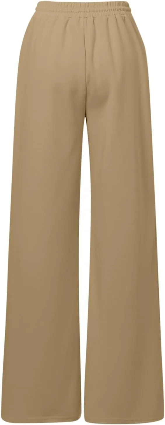 Women's Summer Casual Pants High Waist Drawstring Wide Straight Leg Sport Pants Loose Workout Trousers with Pockets