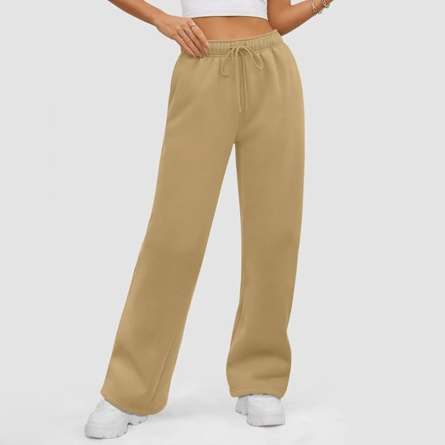Women's Summer Casual Pants High Waist Drawstring Wide Straight Leg Sport Pants Loose Workout Trousers with Pockets