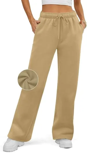 Women's Summer Casual Pants High Waist Drawstring Wide Straight Leg Sport Pants Loose Workout Trousers with Pockets