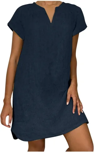 Womens Summer Cotton Linen Dress Sleeveless V Neck Loose Keen Length Long Dresses Comfy Casual Plus Size Maxi Dress