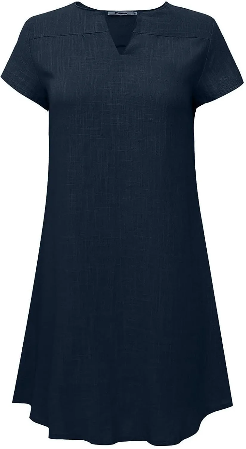 Womens Summer Cotton Linen Dress Sleeveless V Neck Loose Keen Length Long Dresses Comfy Casual Plus Size Maxi Dress