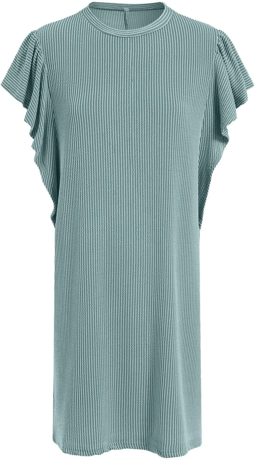 Women's Summer Dresses 2025 Beach Casual Boat Neck Loose Lightweight Soft Sundress Ruffle Short Sleeve Mini Dress