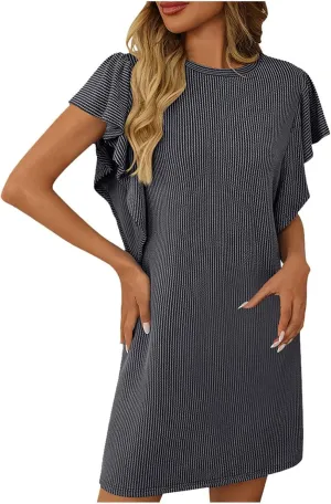 Women's Summer Dresses 2025 Beach Casual Boat Neck Loose Lightweight Soft Sundress Ruffle Short Sleeve Mini Dress