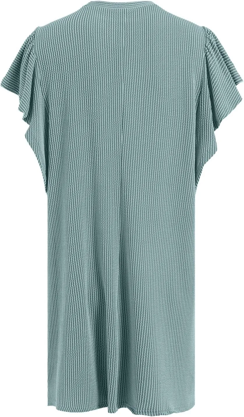 Women's Summer Dresses 2025 Beach Casual Boat Neck Loose Lightweight Soft Sundress Ruffle Short Sleeve Mini Dress