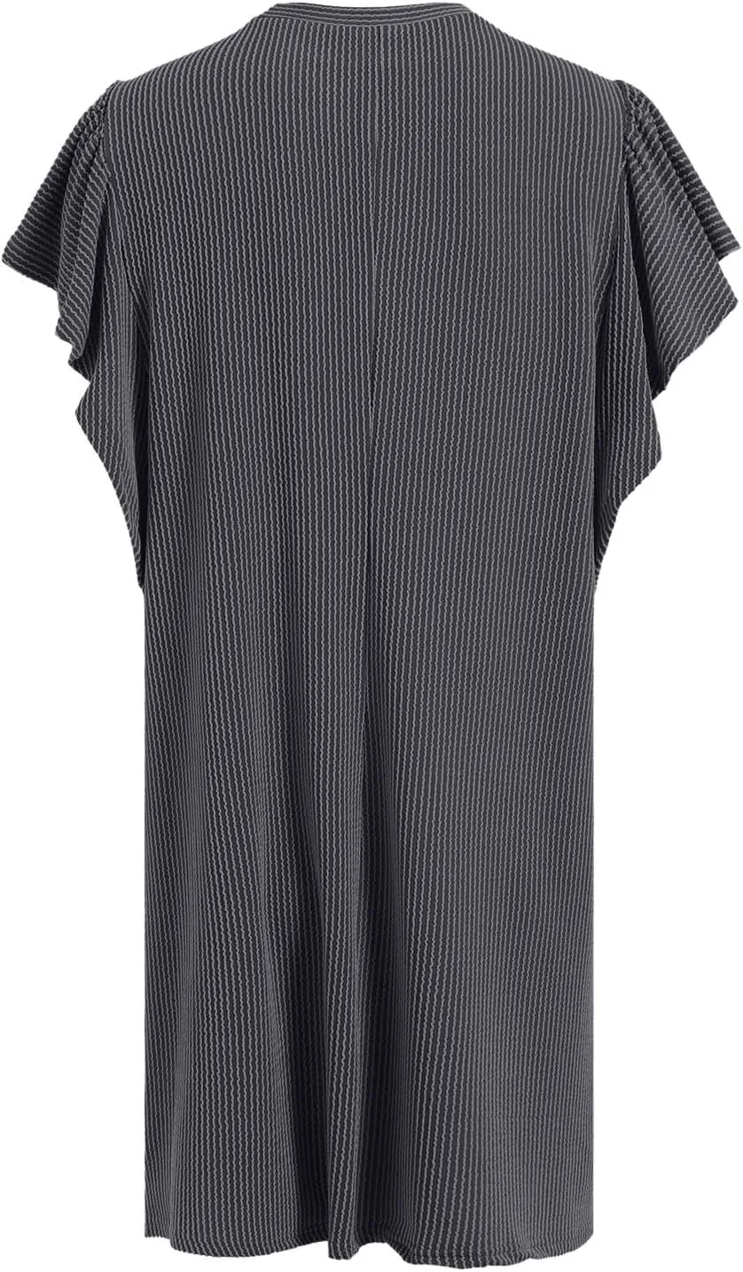 Women's Summer Dresses 2025 Beach Casual Boat Neck Loose Lightweight Soft Sundress Ruffle Short Sleeve Mini Dress