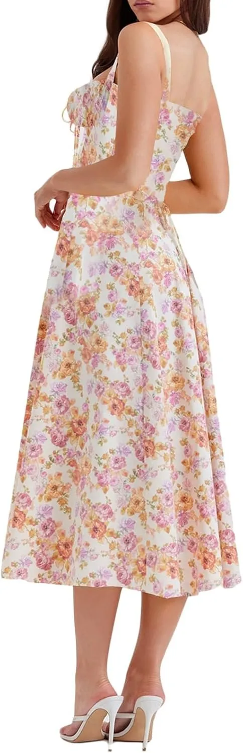Women's Summer Dresses Beach Casual Sleeveless Floral Print Loose Sundress Hem Split Beach Vacation Party Dresses