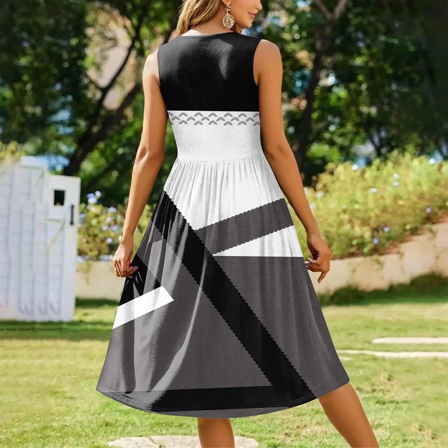 Womens Summer Dresses Loose A-Line Sundresses Flowy Beach Tshirt Tank Dresses Floral Sleeveless Mid Dress with Pockets