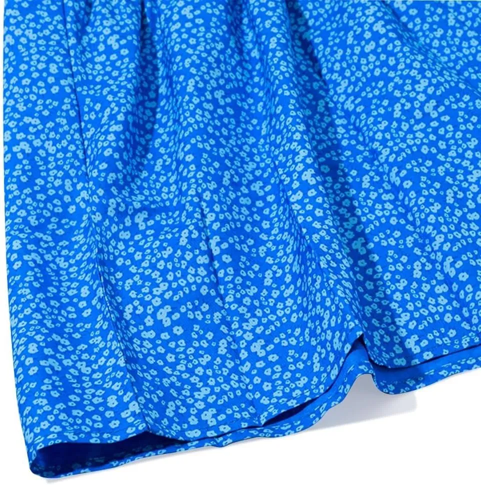 Womens Summer Floral Sleeveless Mini Dress Spaghetti Straps Ruffle Hem Sundress Boho Beach Swing Short Dresses