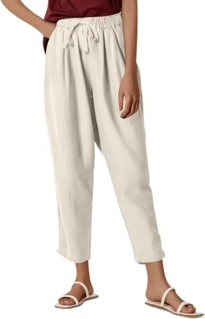 Women's Summer Pants Vacation Outfits Beach 2025 Solid Drawstring Pants with Pockets Harem Lightweight Cropped Slim Joggers