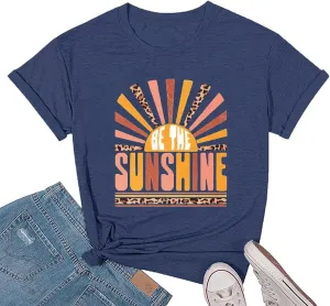 Womens Sunshine Sunrise Graphic Tee Summer Casual Short Sleeve Positive Saying Letter Print Teacher Inspirational T Shirt