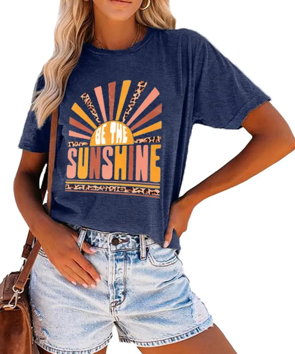 Womens Sunshine Sunrise Graphic Tee Summer Casual Short Sleeve Positive Saying Letter Print Teacher Inspirational T Shirt