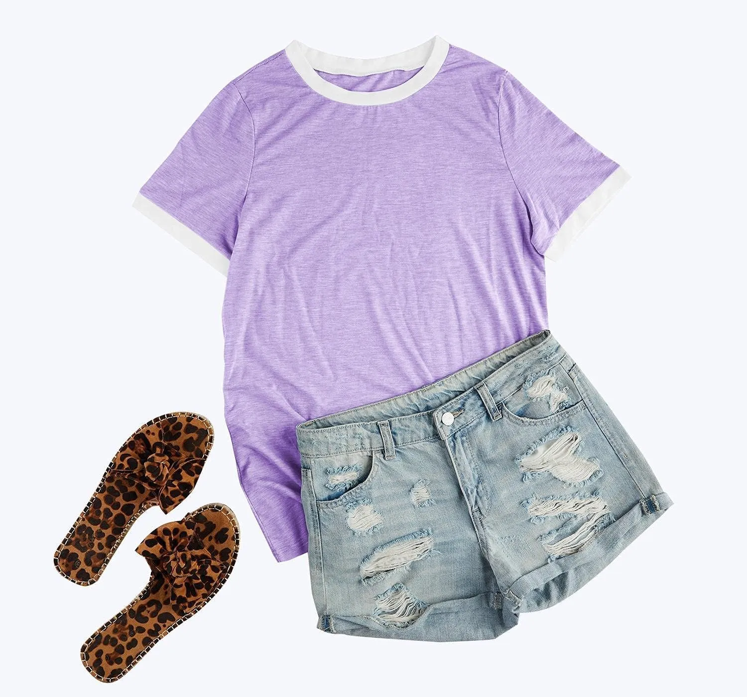 Womens T Shirt Short Sleeve Crew Neck Basic Color Block Tee Tops