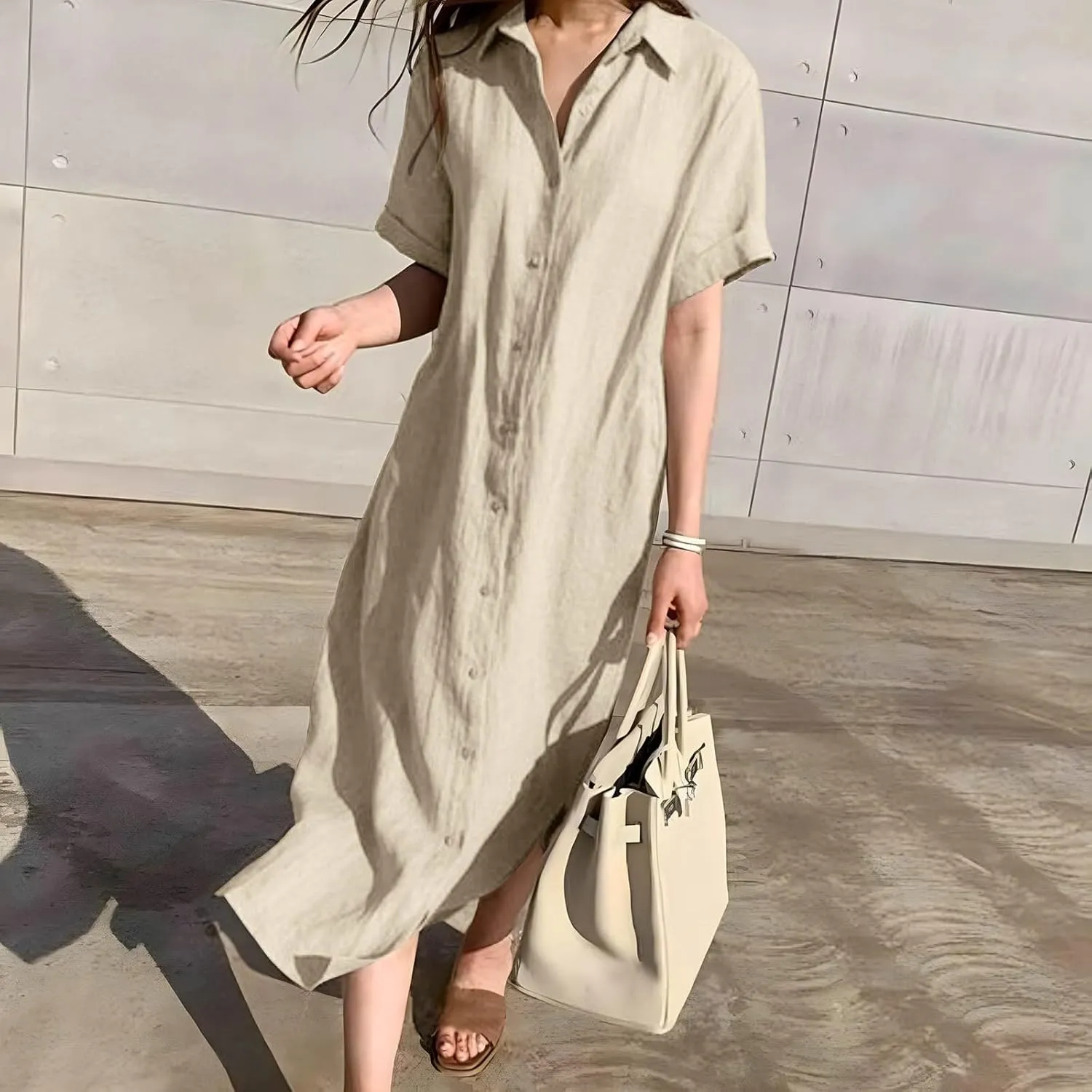 Women's Vacation Cotton T-Shirt Dresses 2025 Spring Trendy Short Sleeve Sun Dresses Beach Summer T Shirt Dress Plain