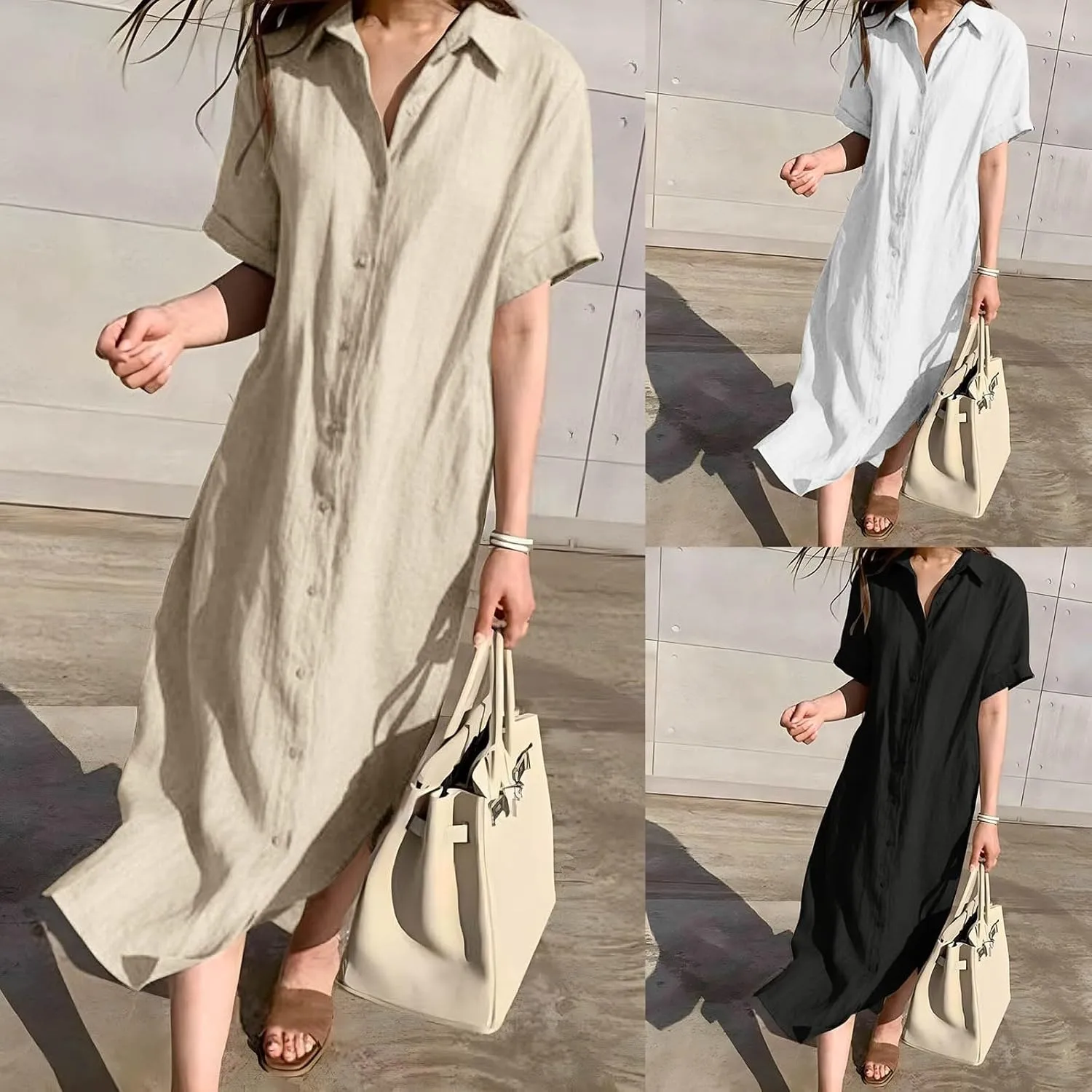 Women's Vacation Cotton T-Shirt Dresses 2025 Spring Trendy Short Sleeve Sun Dresses Beach Summer T Shirt Dress Plain