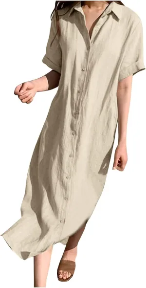 Women's Vacation Cotton T-Shirt Dresses 2025 Spring Trendy Short Sleeve Sun Dresses Beach Summer T Shirt Dress Plain