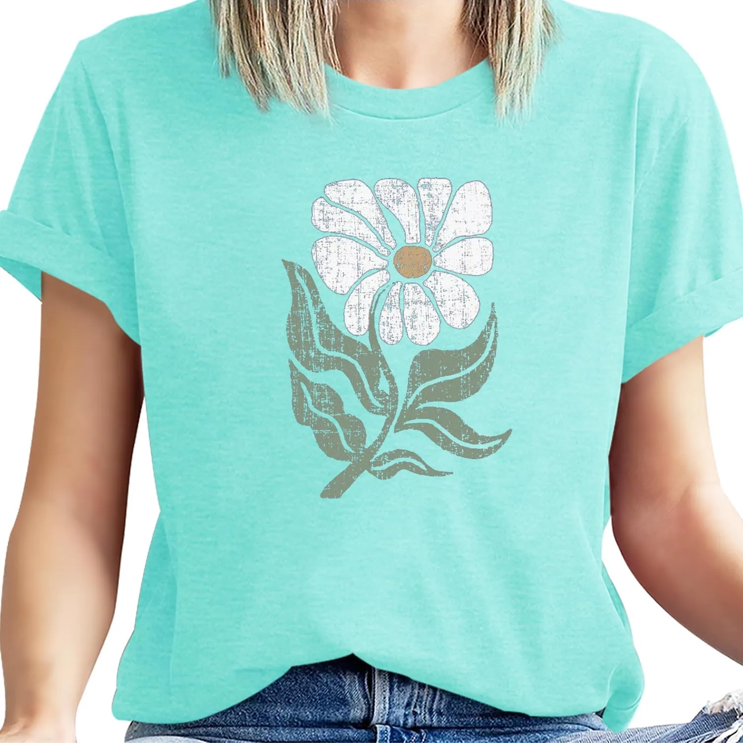 Women's Vintage Flowers Shirt Casual Boho Floral Printed Shirts Sunflower Wildflowers Graphic Tee Tops 