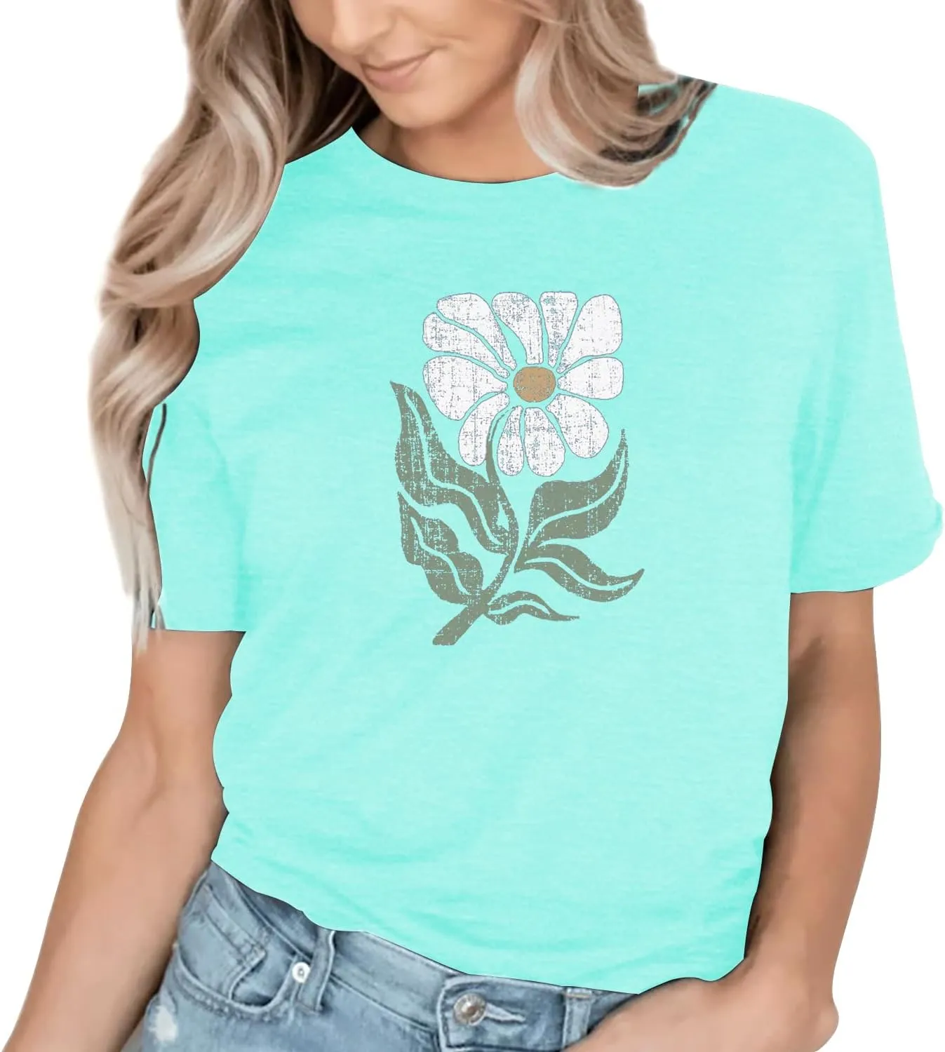Women's Vintage Flowers Shirt Casual Boho Floral Printed Shirts Sunflower Wildflowers Graphic Tee Tops 