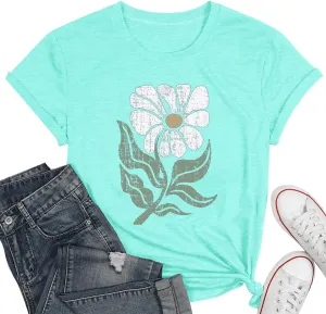 Women's Vintage Flowers Shirt Casual Boho Floral Printed Shirts Sunflower Wildflowers Graphic Tee Tops 