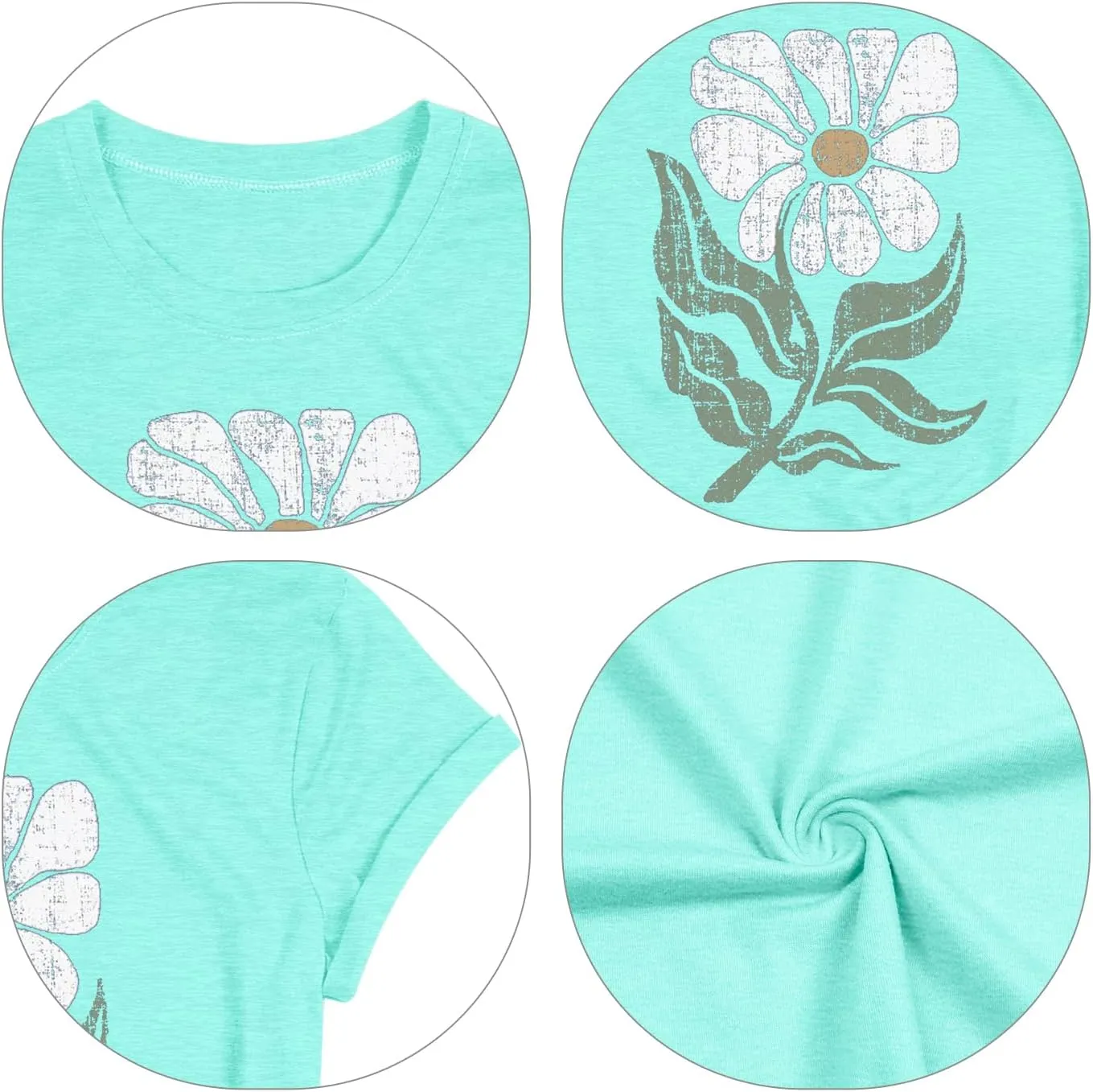 Women's Vintage Flowers Shirt Casual Boho Floral Printed Shirts Sunflower Wildflowers Graphic Tee Tops 