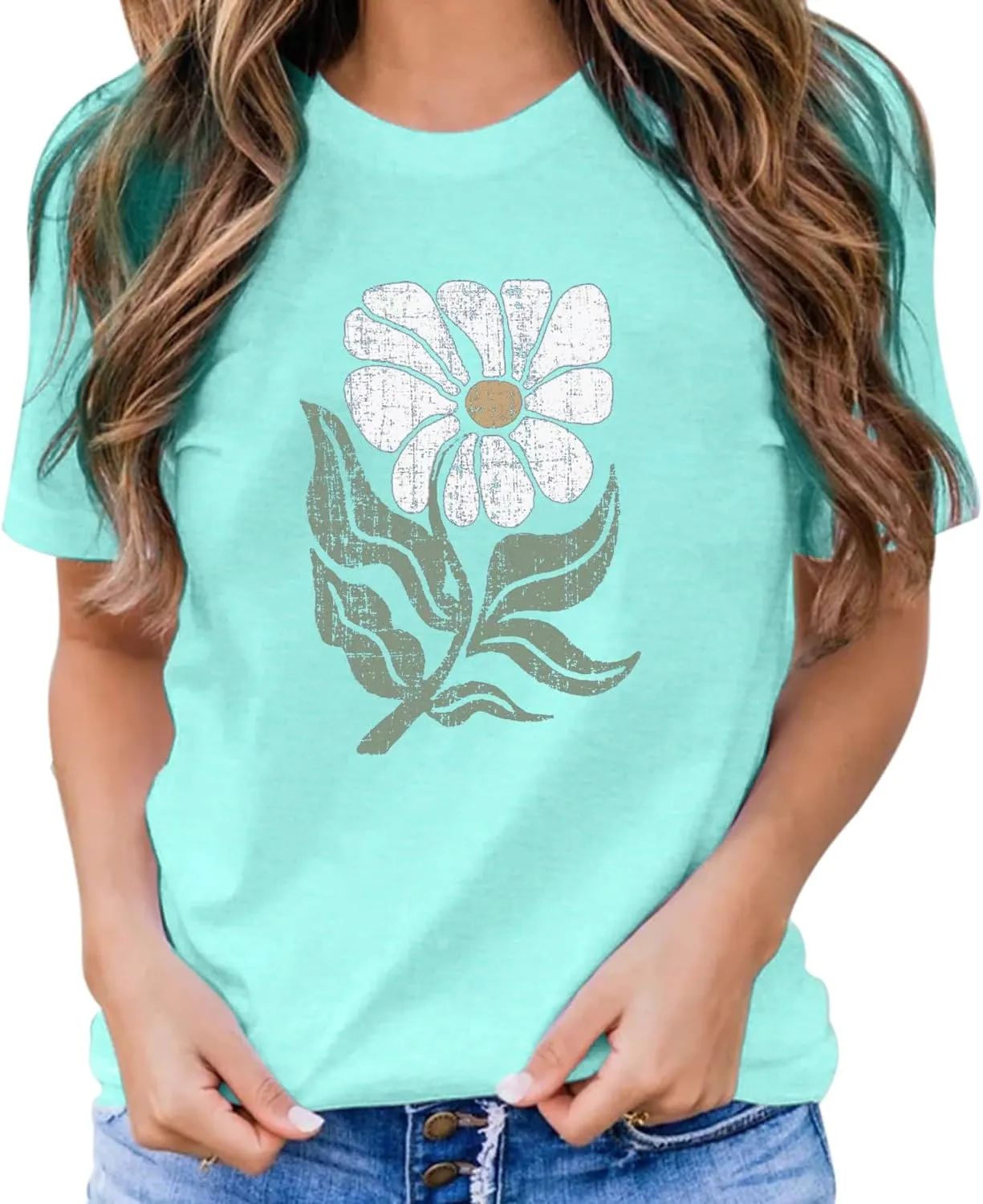 Women's Vintage Flowers Shirt Casual Boho Floral Printed Shirts Sunflower Wildflowers Graphic Tee Tops 