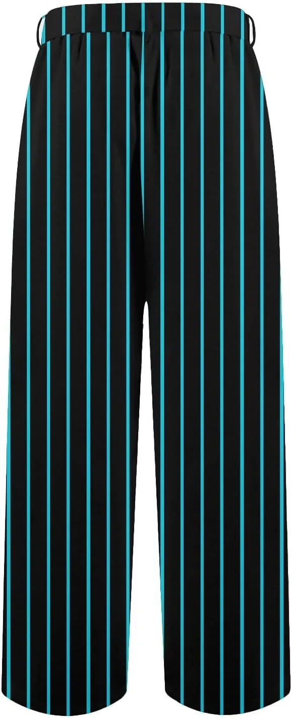 Women's Vintage Striped Print Wide Leg Palazzo Pants with Pockets Vintage Drawstring Straight Leg Lounge Trousers