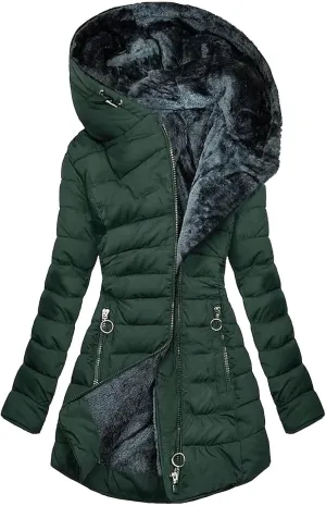 Women's Warm Winter Coat Snow Ski Jacket Fleece Lined Military Jacket Women Faux Fur Hooded Coat Puffer Down Jacket