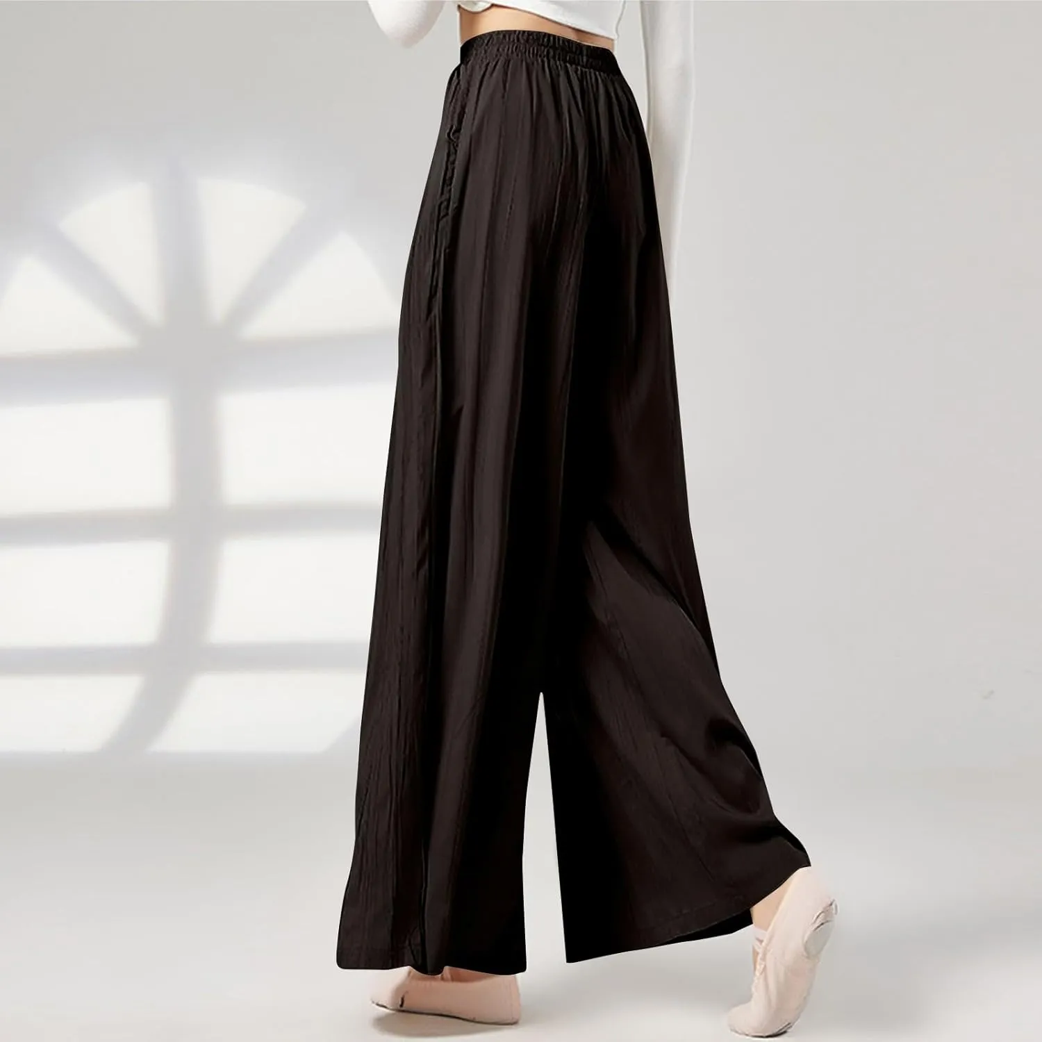 Women's Wide Leg Linen Pants Summer Casual Palazzo Baggy High Waisted Lounge Trouser with Pocket Elastic Beach Pant