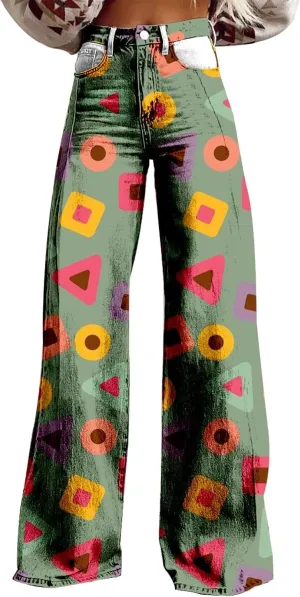 Womens Wide Leg Pants Casual Loose Color Block High Waist Button Up Stretch Lounge Trousers Vintage Streetwear Pants