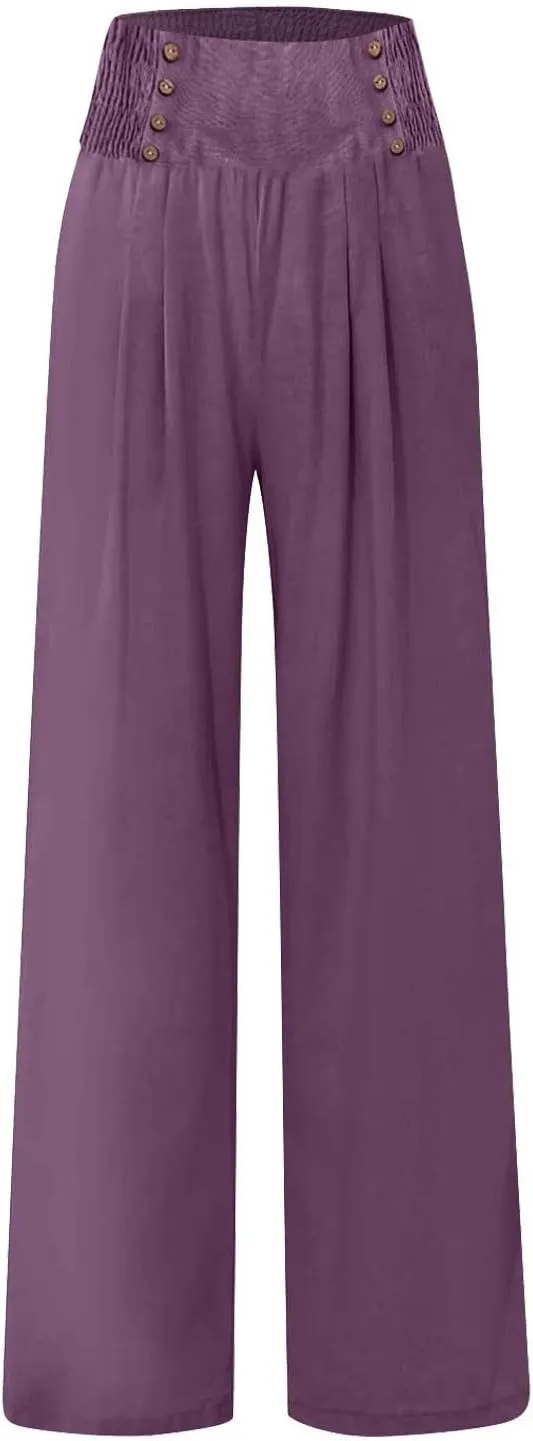 Women's Wide Leg Pants Elastic Waisted Palazzo Pants Casual Yoga Pants Business Casual Long Trousers with Pockets
