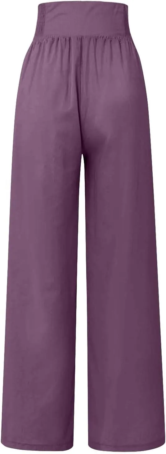 Women's Wide Leg Pants Elastic Waisted Palazzo Pants Casual Yoga Pants Business Casual Long Trousers with Pockets