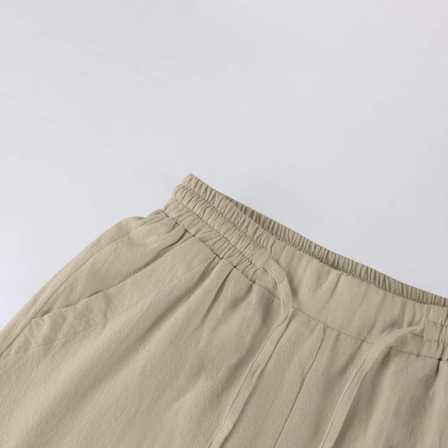 Womens Wide Leg Pants Linen 2025 Beach Summer Drawstring Elastic Waist Pants High Rise with Pocket Comfy Solid Trouser