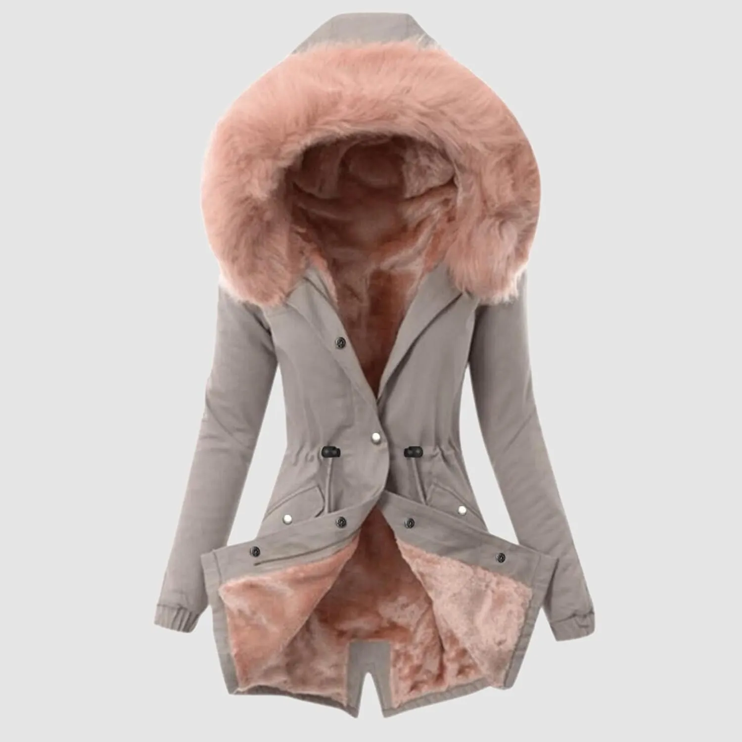 Womens Winter Thicken Puffer Coat Collar Long Sleeve Jacket Vintage Thicken Coat Jacket Warm Hooded fur Long Puffer