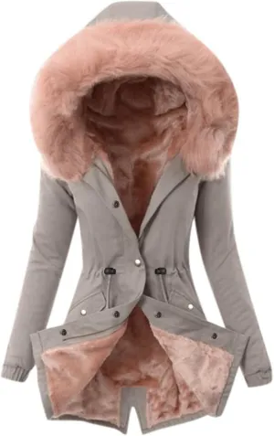 Womens Winter Thicken Puffer Coat Collar Long Sleeve Jacket Vintage Thicken Coat Jacket Warm Hooded fur Long Puffer
