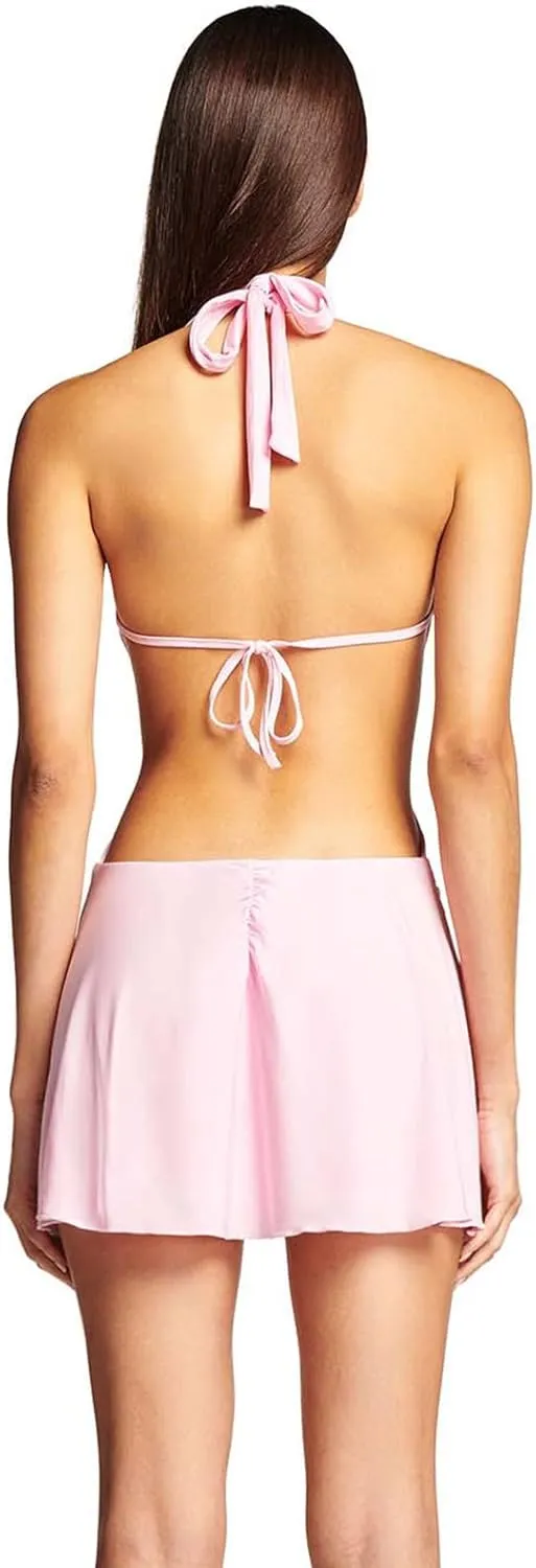 Women's Y2k Ruffle Trim Mini Dress Sexy Low Cut Slim Fit Cutout Mesh See Through Short Dress Summer Beach Sundress