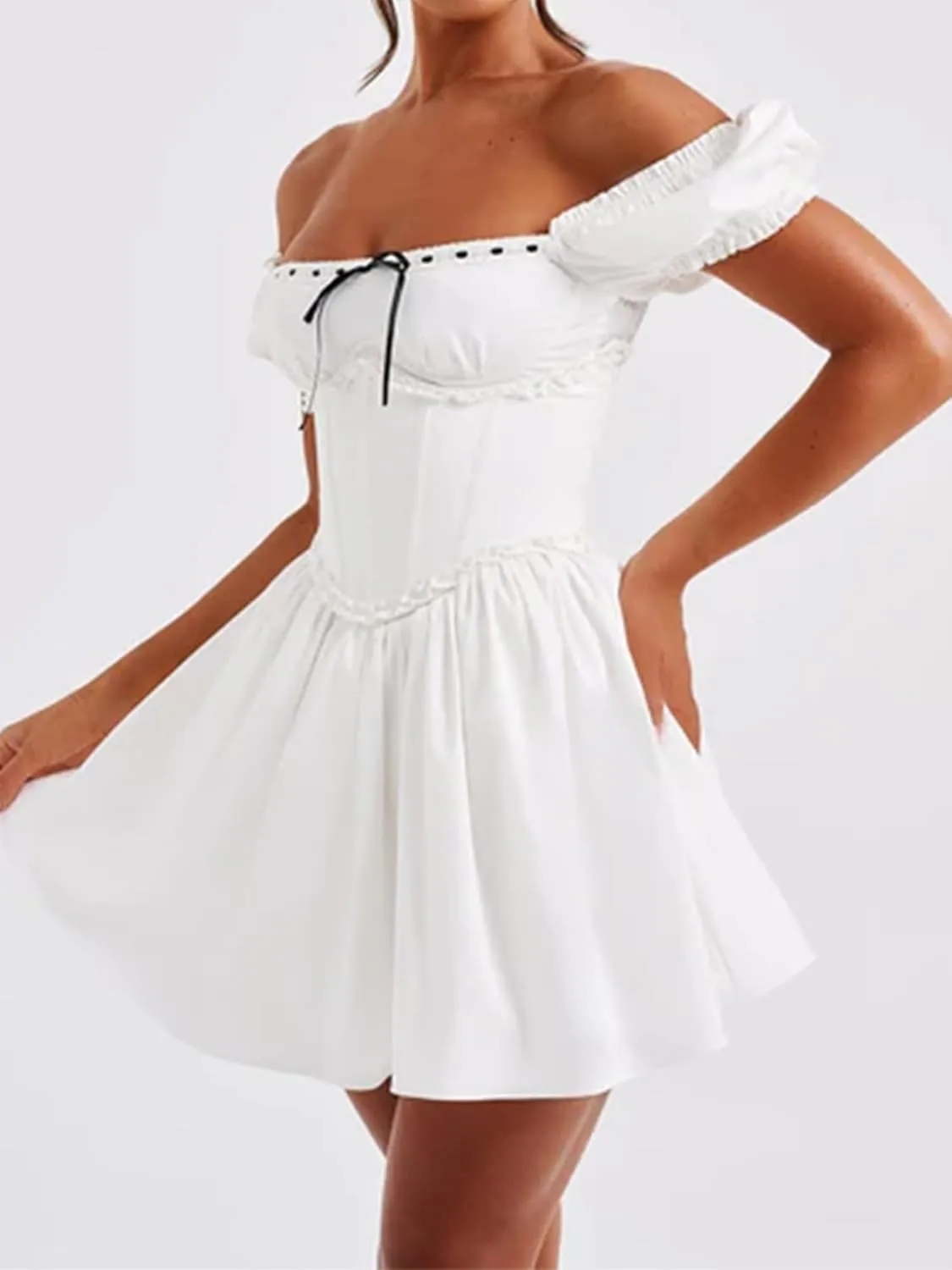 Women's Y2k Summer Flowy Short Dress Sleeveless Spaghetti Strap Backless Low Cut Ruffle Hem Mini Corset Dress