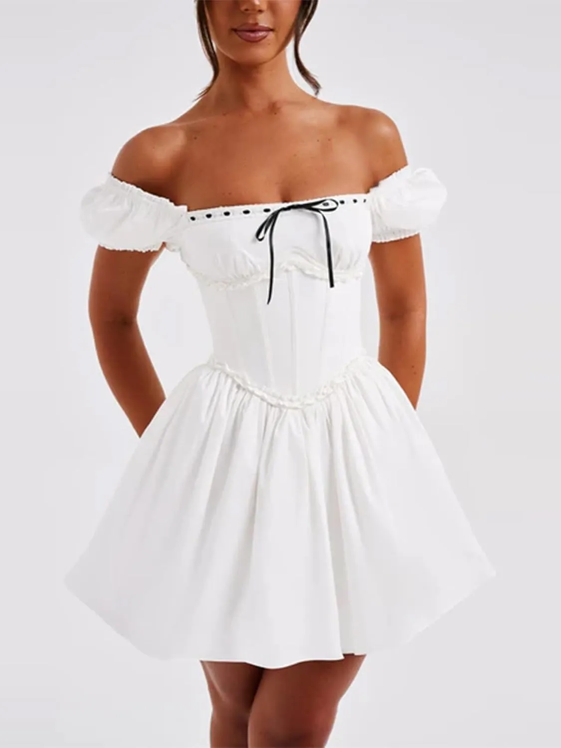 Women's Y2k Summer Flowy Short Dress Sleeveless Spaghetti Strap Backless Low Cut Ruffle Hem Mini Corset Dress