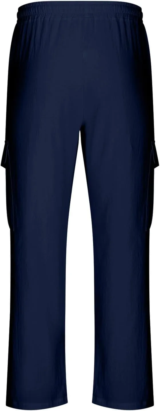 Work Pants for Men Elastic Wasist Drawstring Lightweight Summer Beach Pants Baggy Soft Wide Leg Pants with Pockets