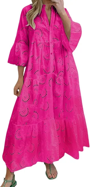 XOWRTE Summer Dresses for Women 2025,Plus Size Casual Cute Babydoll Dress,Tiered Ruffle Flowy Boho Beach Sundress Hollow Out