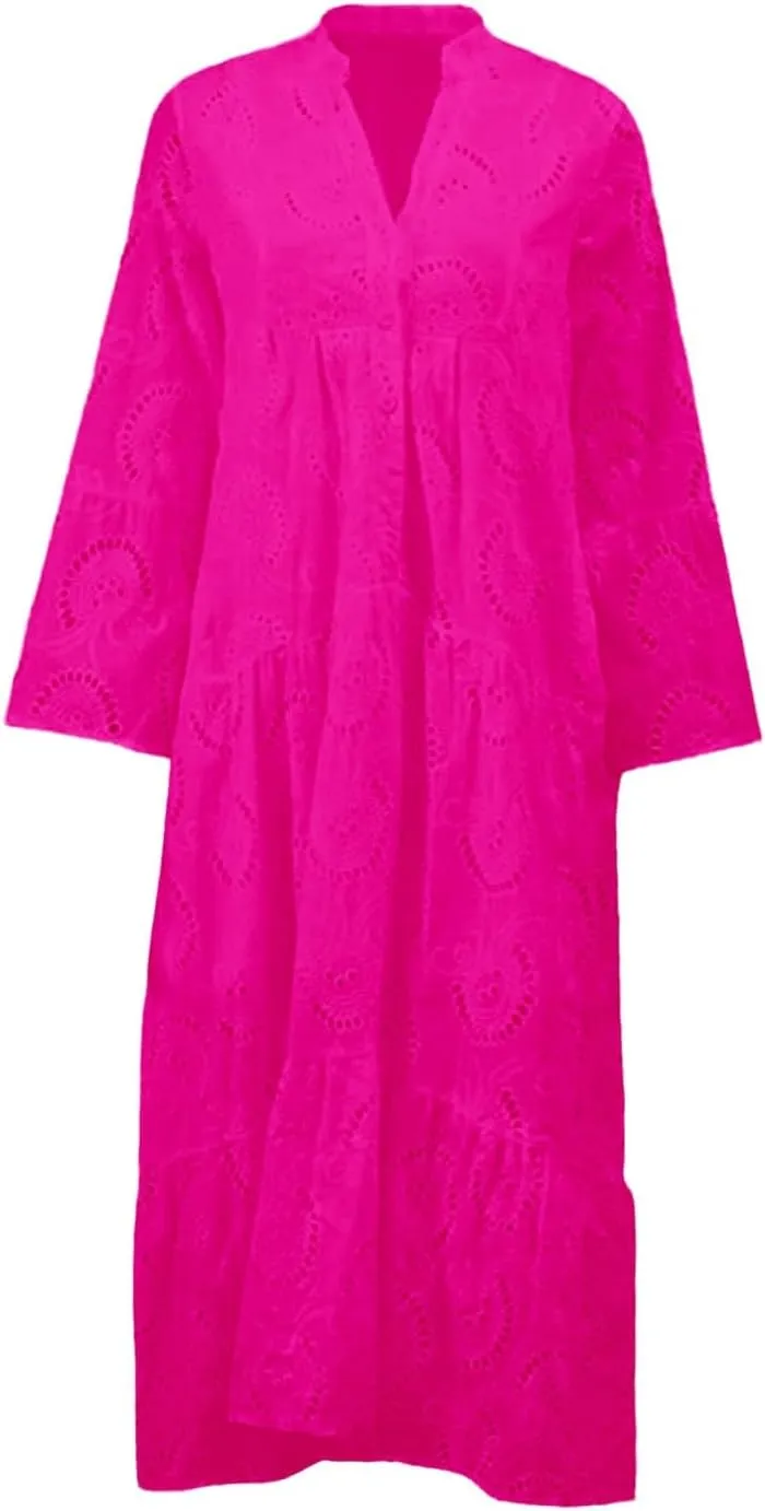 XOWRTE Summer Dresses for Women 2025,Plus Size Casual Cute Babydoll Dress,Tiered Ruffle Flowy Boho Beach Sundress Hollow Out