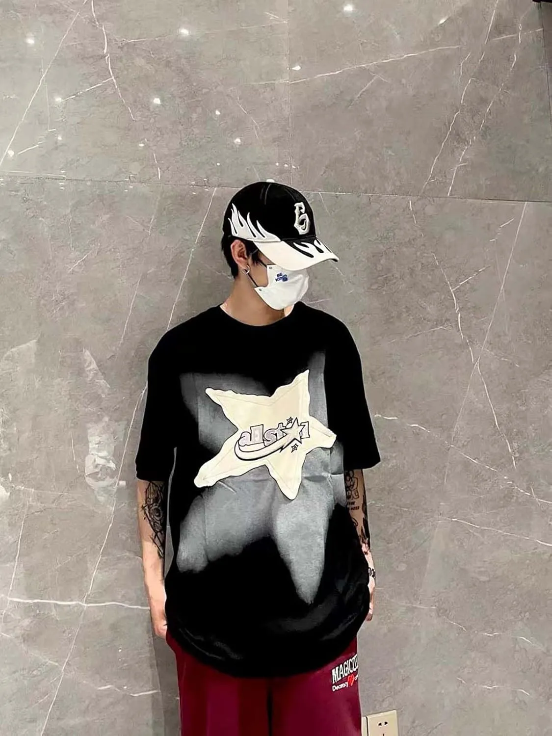 Y2K Shirts Oversized Tshirt for Men Graphic Tee Streetwear Thick Cotton Top