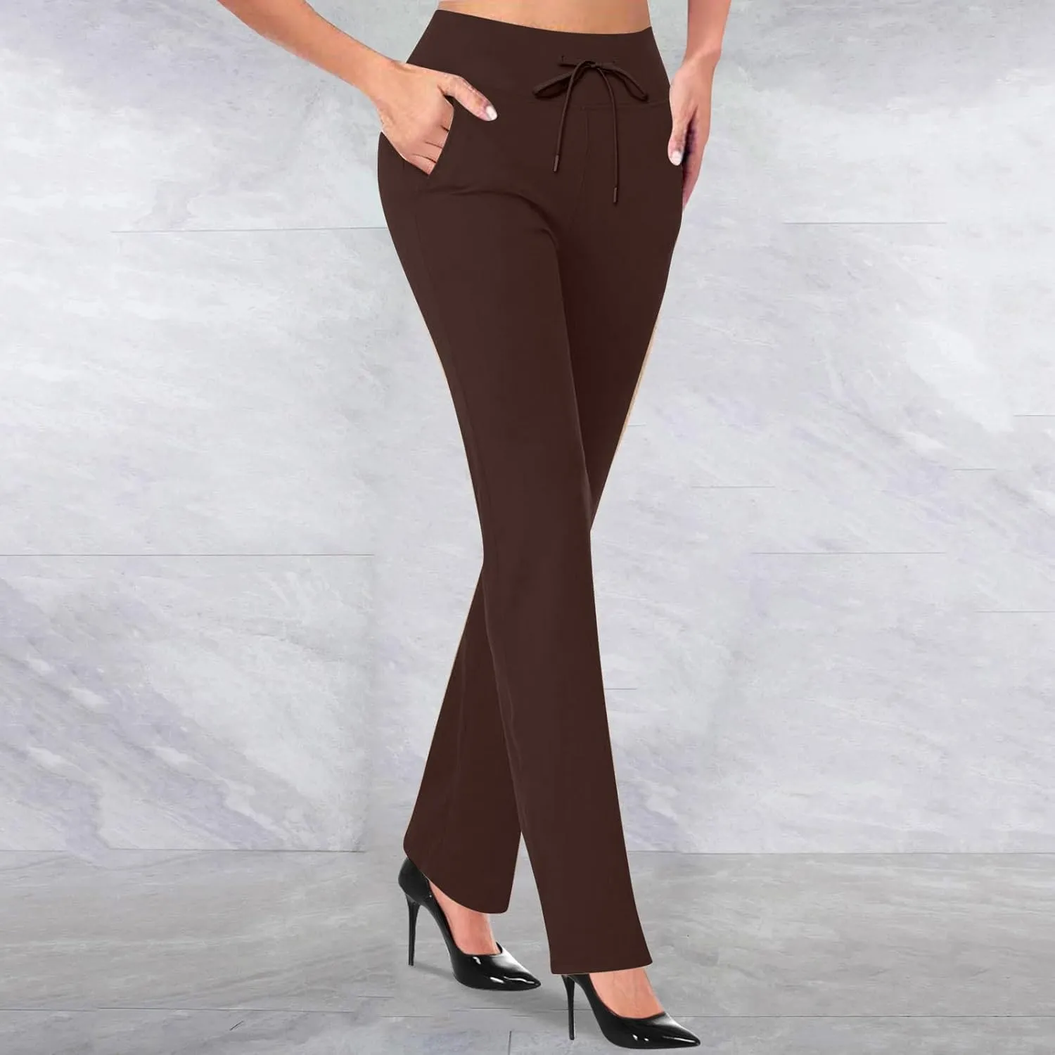 Yoga Pants for Women Summer Trendy Bootcut Elastic High Waist Skinny Flared Pant Slim-fit Soft Athletic Trousers