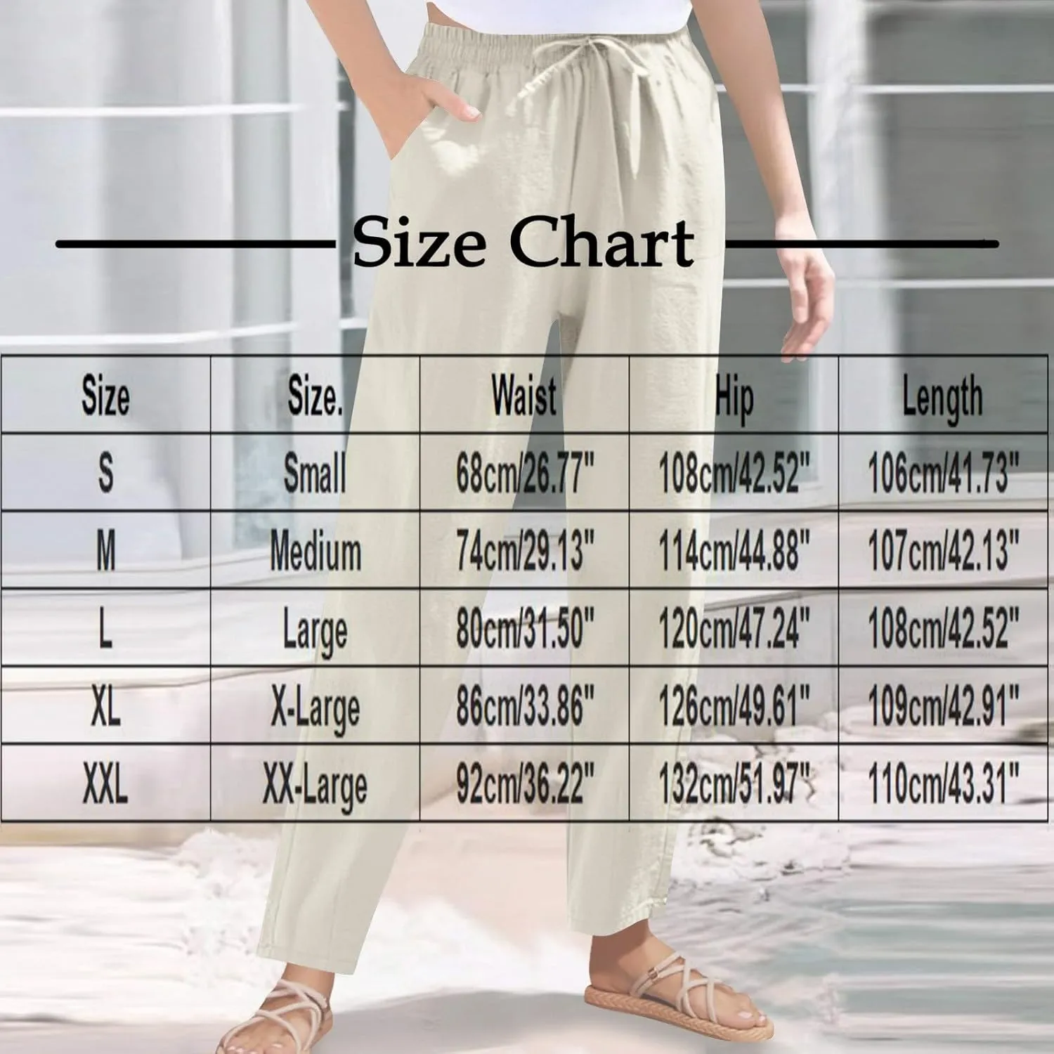 YRAETENM Petite Linen Pants for Women Casual Elastic Drawstring Cotton Trousers Summer Beach Lounge Pants with Pockets