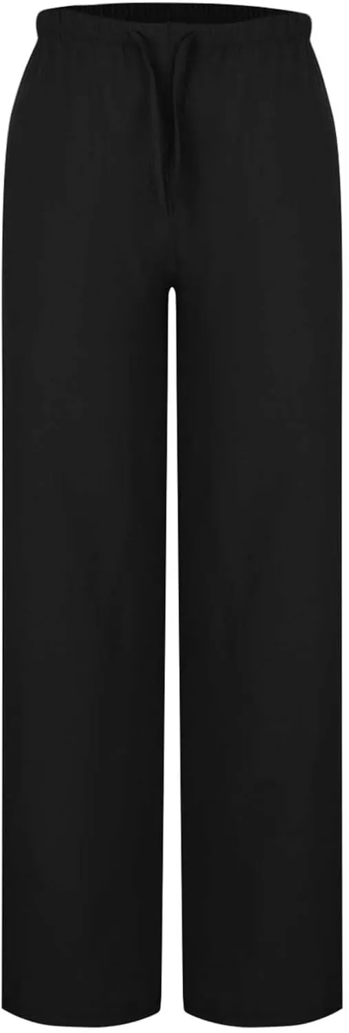 YRAETENM Women's Cover up Beach Pants Drawstring Low Rise Wide Leg Linen Pants Trendy Streetwear Summer Casual Baggy Trousers